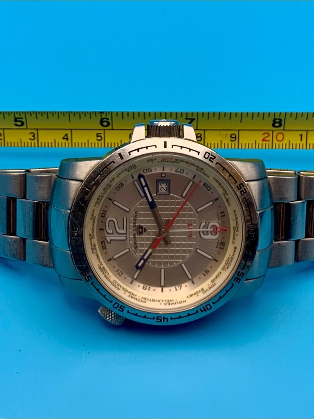SWISS LEGEND GMT WORLDTIMER Men’s Wristwatch Swiss Movt St Steel Works New Batt